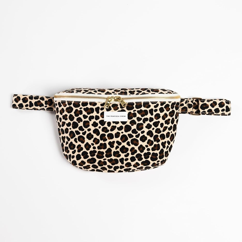 Spacious Leopard Print Crossbody Belt Bag in Cotton Canvas – Lightweight Comfortable & Elegant Sling Pouch Travel Safe Design & Daily Use – Dual Zippers Fanny Pack for Men & Women | Amazon (US)