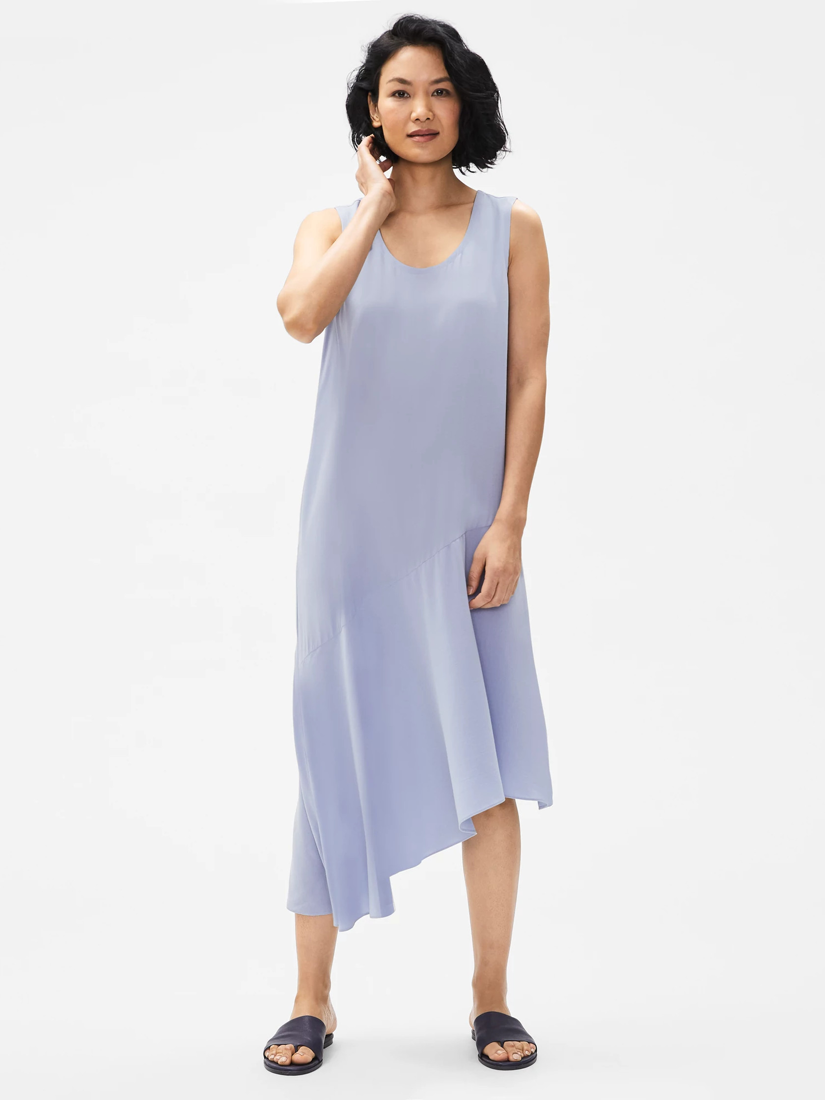 Silk Georgette Crepe Asymmetrical Dress | Eileen Fisher