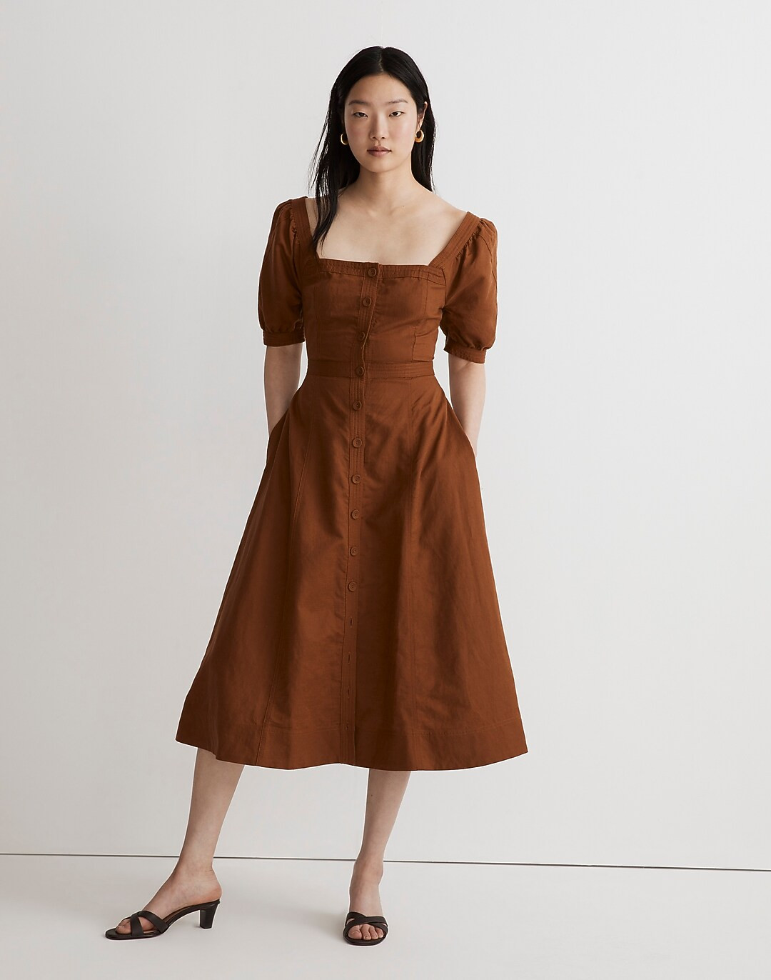 Seamed Puff-Sleeve Midi Dress | Madewell