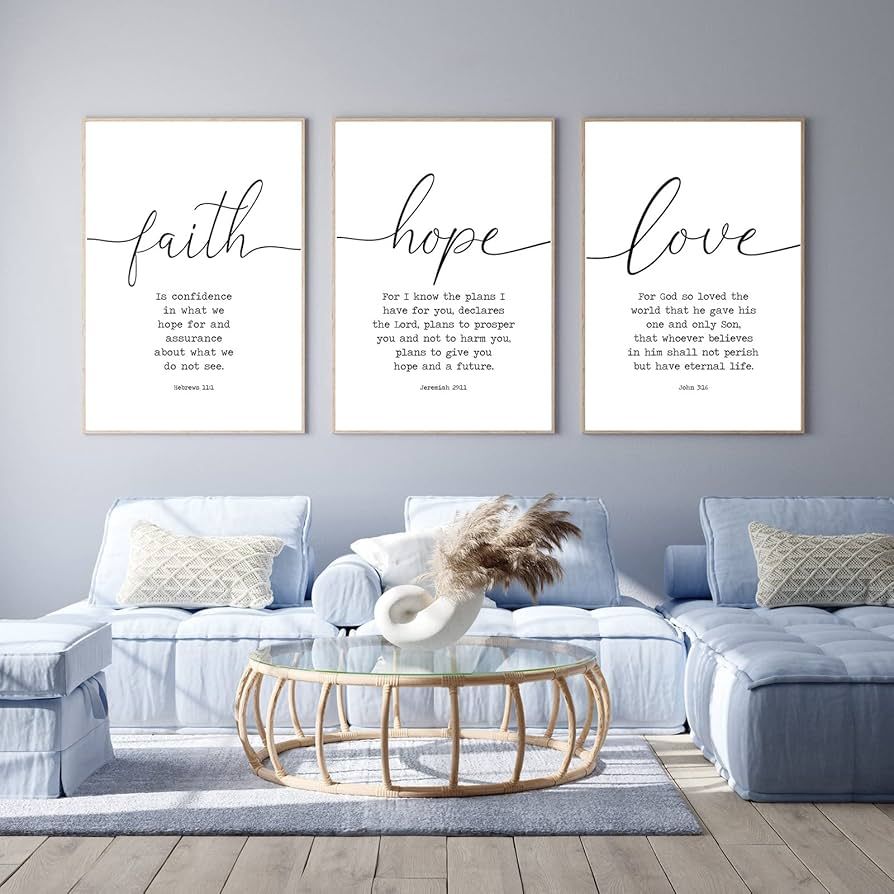 Faith Hope and Love Bible Verses 3 Piece Canvas Wall Art Decor Serenity Prayer Wall Art or Living... | Amazon (US)