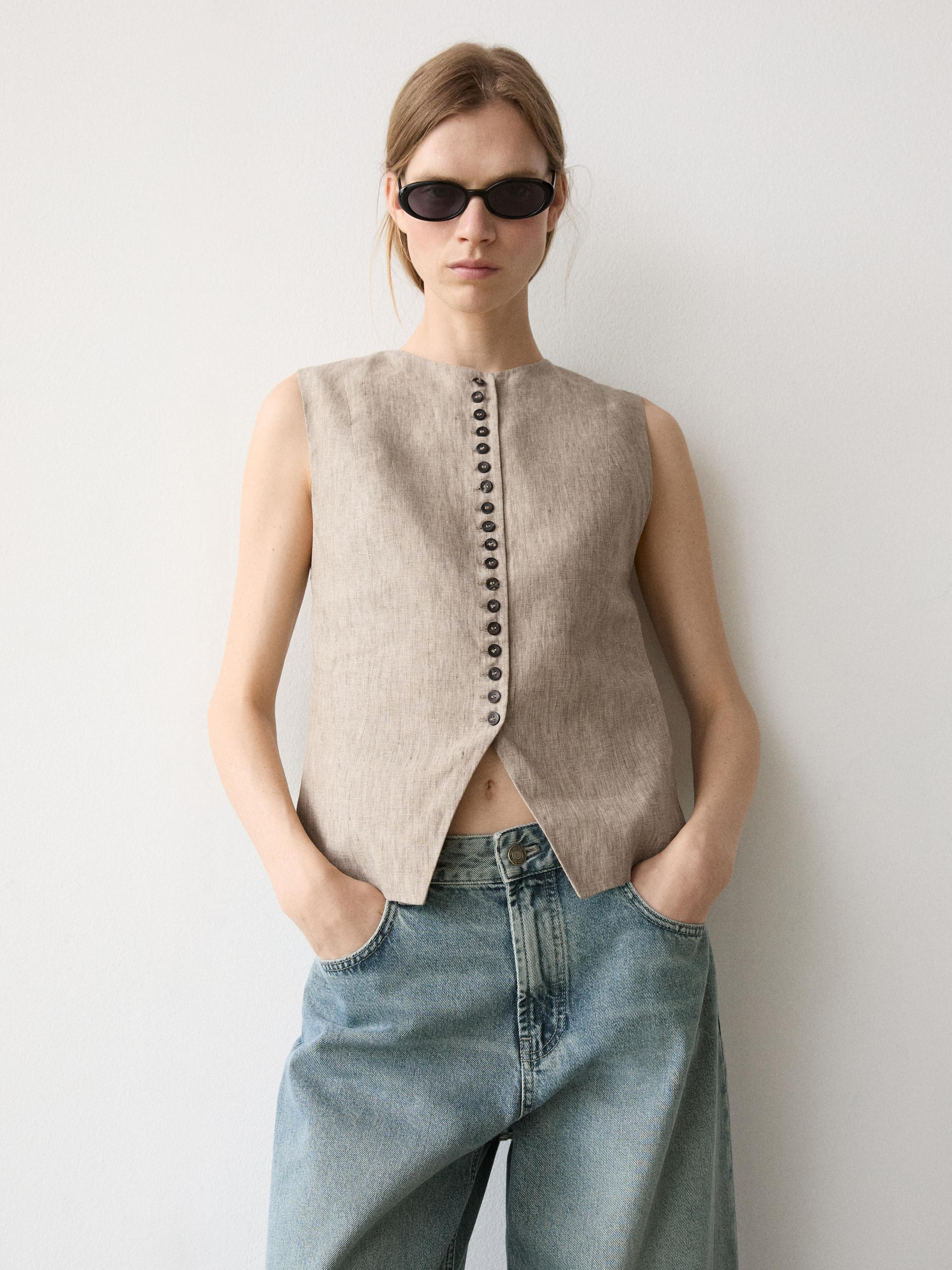 Linen melange waistcoat with buttons | Massimo Dutti UK