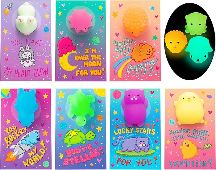 JOYIN 28 Pack Valentines Day Gift Cards with Cute Kawaii Mochi Squishy Toy to Squeeze, Glow in Th... | Amazon (US)