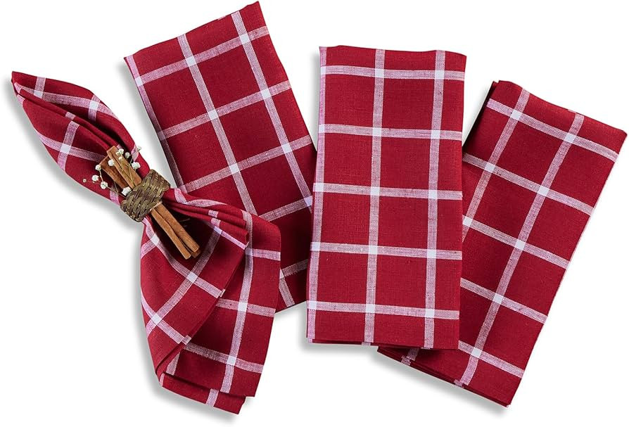 Solino Home Linen Cloth Napkins Set of 4-100% Pure Linen Windowpane Red Dinner Napkins 20 x 20 In... | Amazon (US)