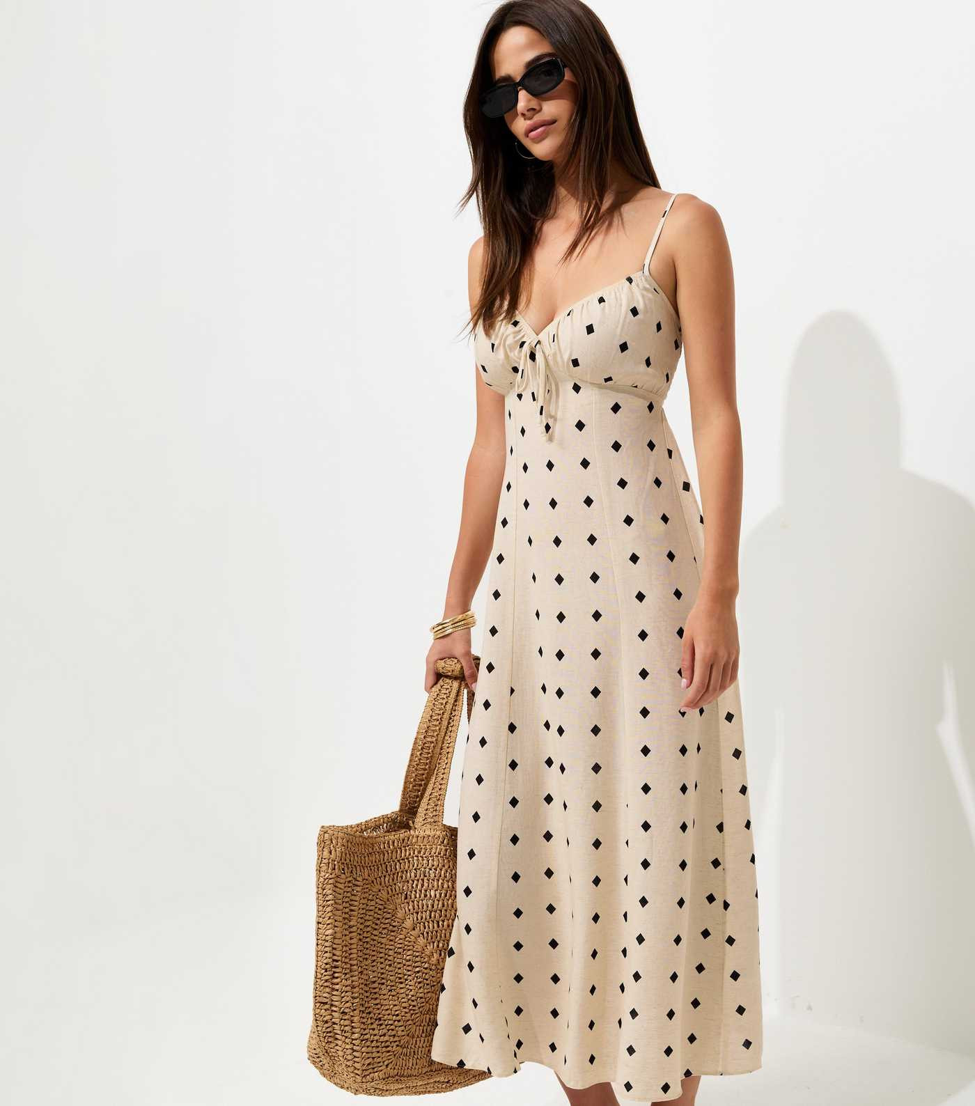 Cream Diamond Spot Strappy Midi Dress | New Look | New Look (UK)