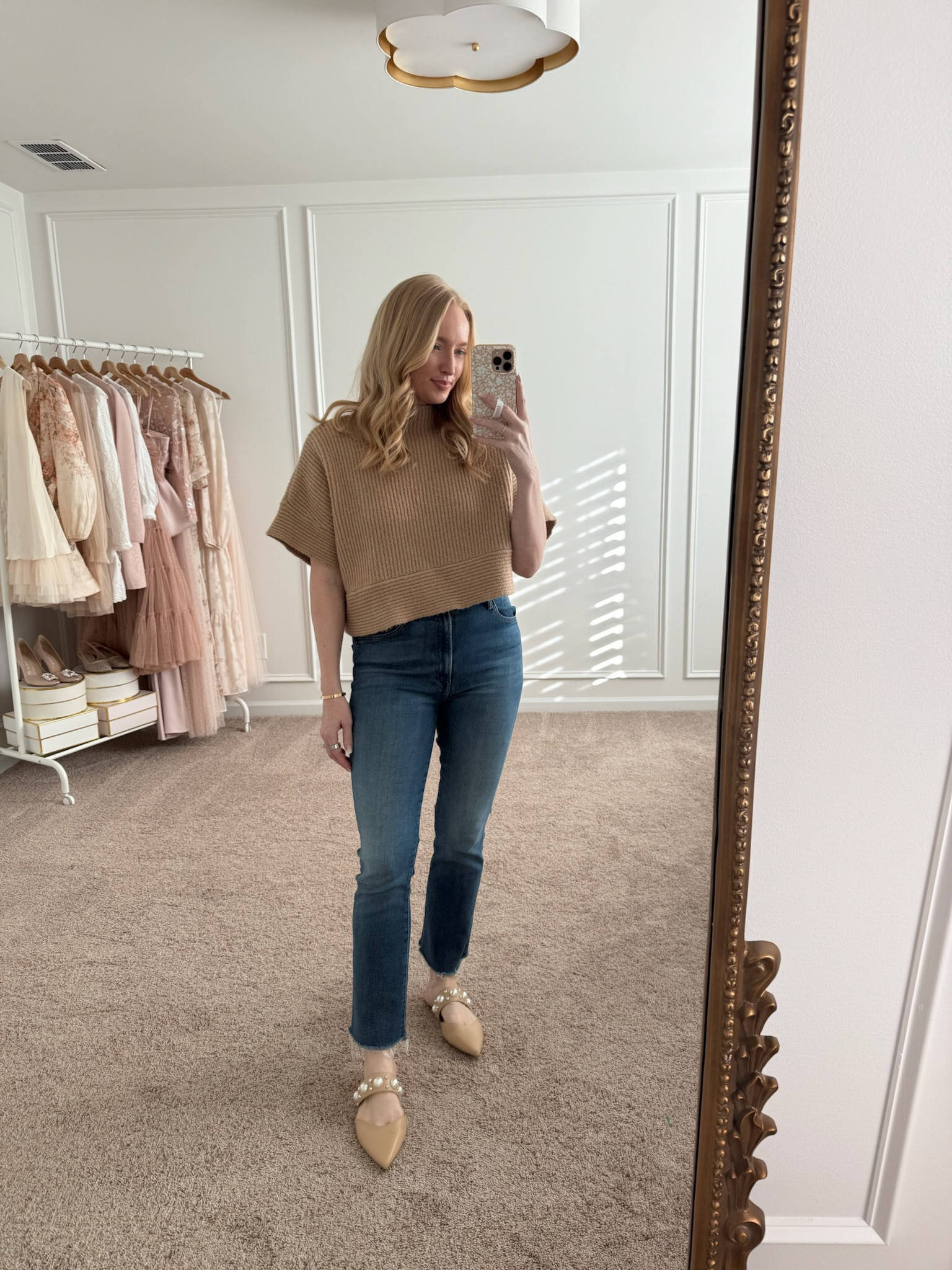 Cute neutral casual workwear look! Wearing size small in the cropped sweater and size 28 in the Mother jeans. Casual outfits // winter outfits // daytime outfits // casual workwear // work outfits 

#LTKSeasonal #LTKStyleTip #LTKWorkwear