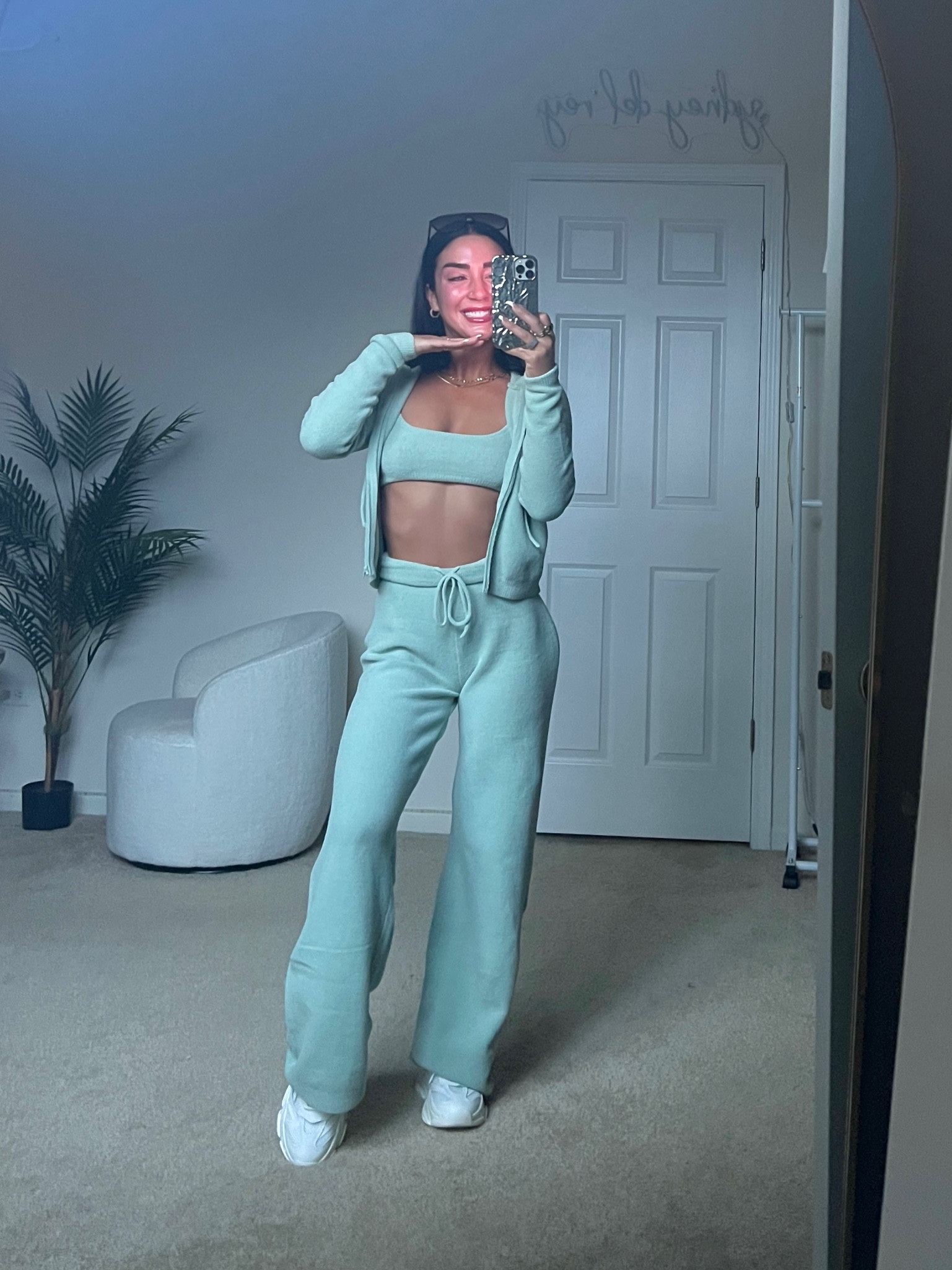 Wearing xxs pant, xs bralette and large zip up! Height is 5’4” x #skims 