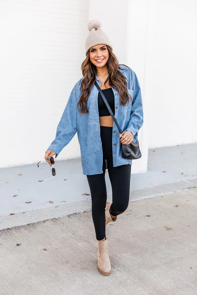 Deserve The World Blue Corded Shacket FINAL SALE | Pink Lily