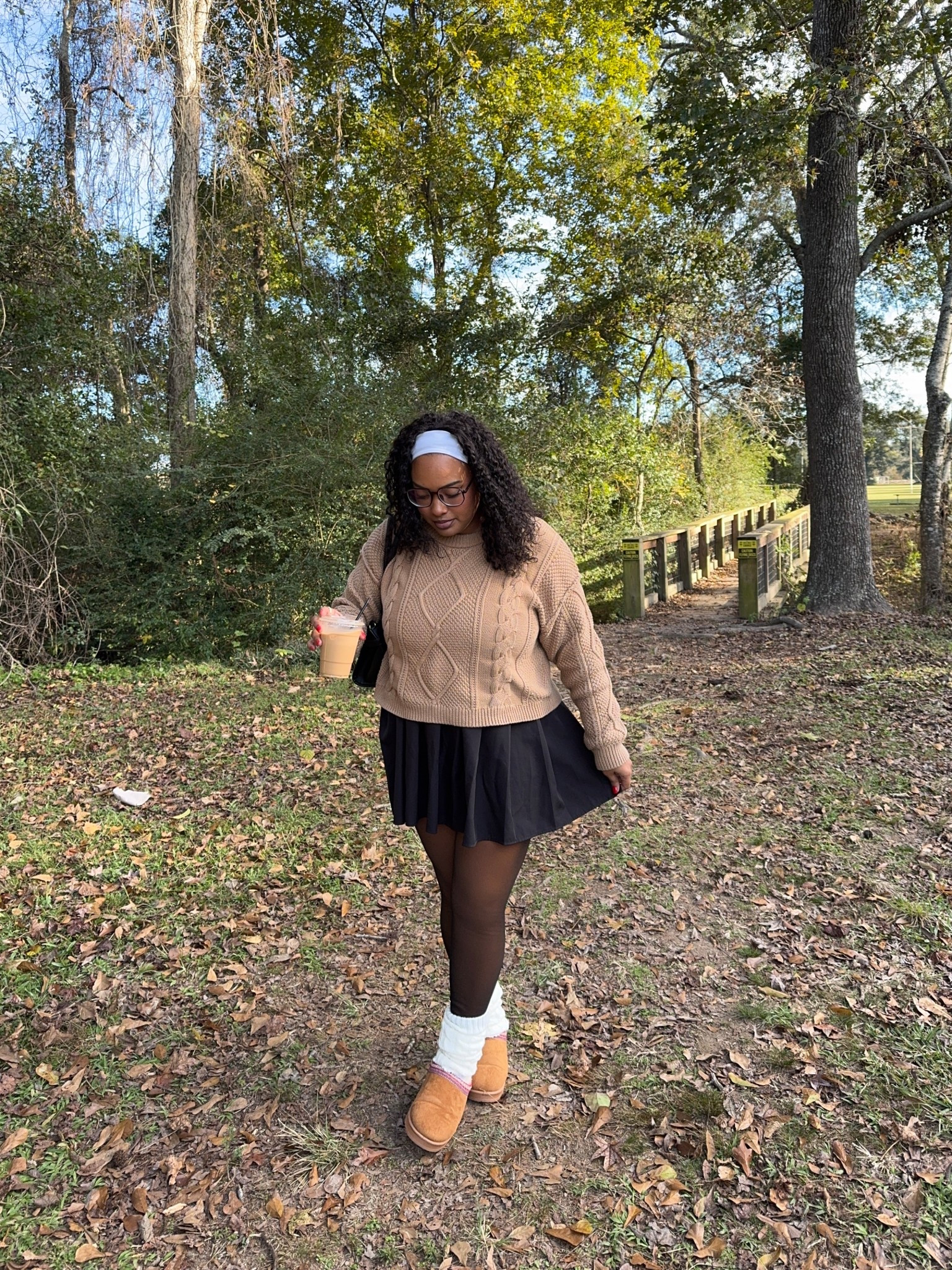 a cozy fall or winter outfit 🤎 my cable knit sweater + my fleece lined tights are keeping me WARM this season! 

#LTKootd #LTKMidsize #LTKHoliday