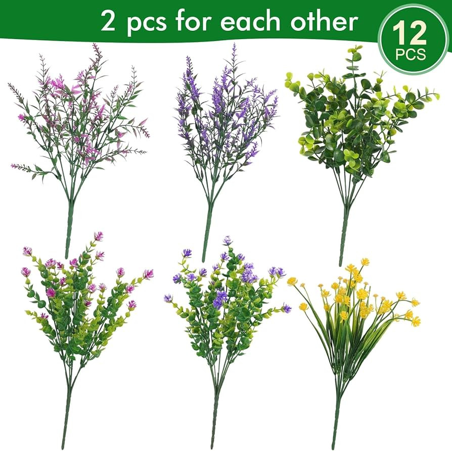 Hananona 12 Pcs Artificial Flowers Outdoor, Faux Artificial Plants UV Resistant Plastic Flower Bu... | Amazon (US)