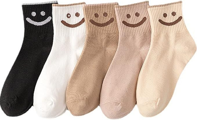 6 Pairs Lovely Smile Face Cotton Socks, Smiley Face Socks Womens, Cute Smiling Face Socks(6 pairs... | Amazon (US)