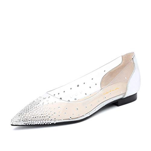 XYD Women Sparkle Rhinestones Mesh Hidden Low Heels Pointed Toe Wedding Flats Dressy Party Casual Slip-on Shoes Size 15 Silver Rhinestones | Amazon (US)