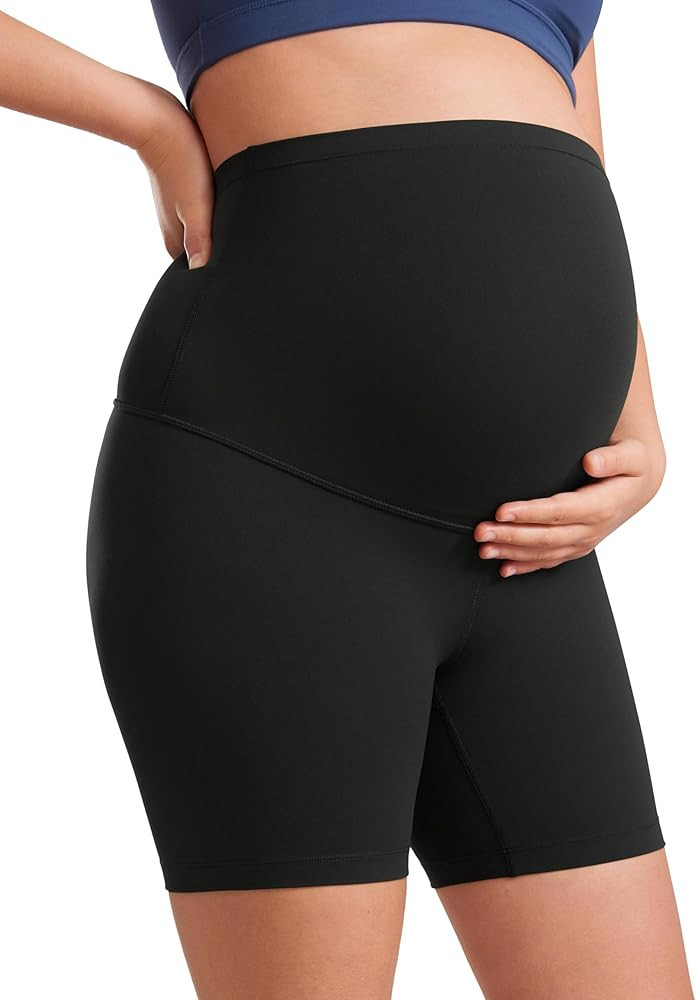 CRZ YOGA Womens Butterluxe Maternity Biker Shorts Over The Belly 6" - Pregnancy Yoga Workout Acti... | Amazon (US)