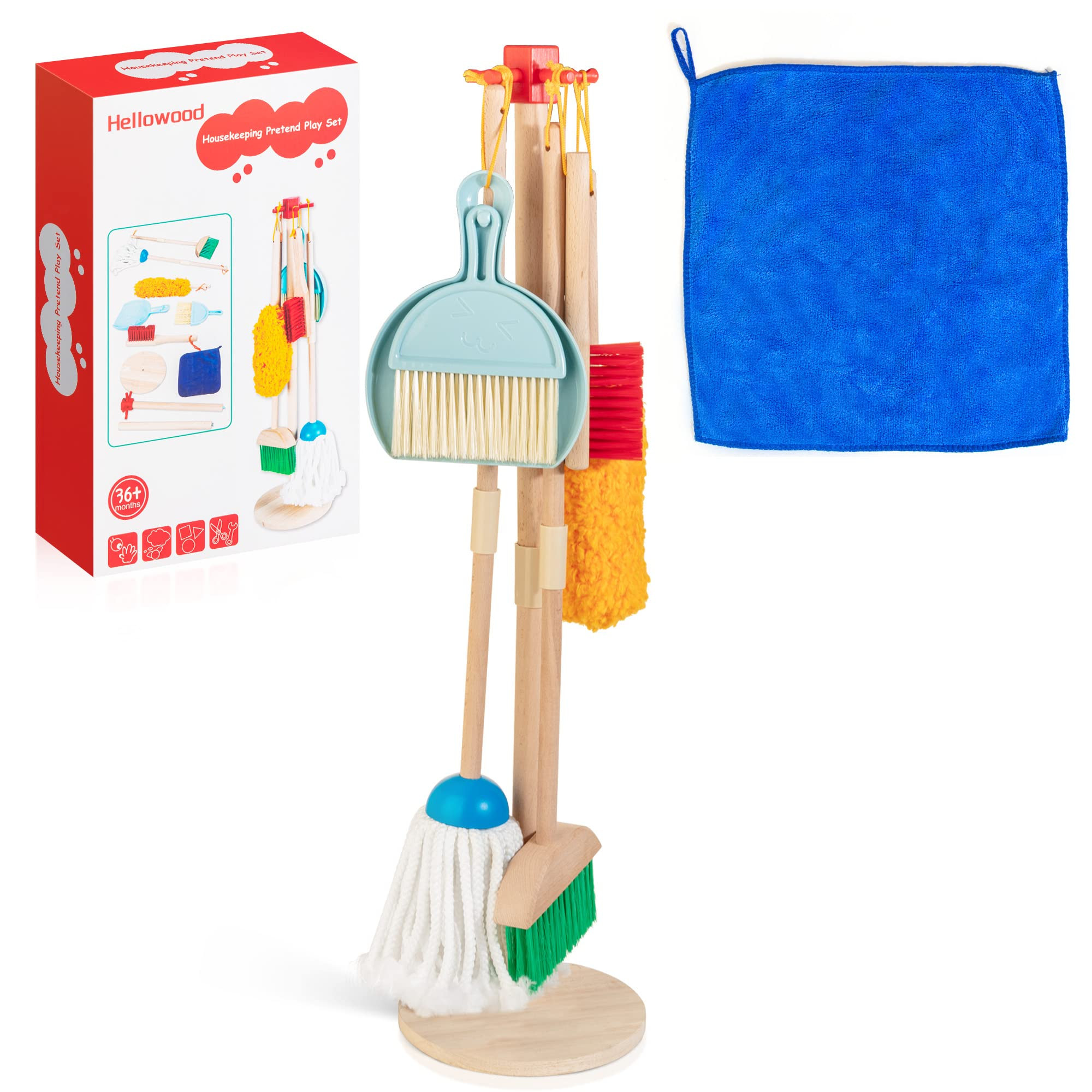 Kids Cleaning Set, 8 Pcs Wooden Housekeeping Play Set Includes Broom Mop Duster Dustpan Brushes R... | Amazon (US)