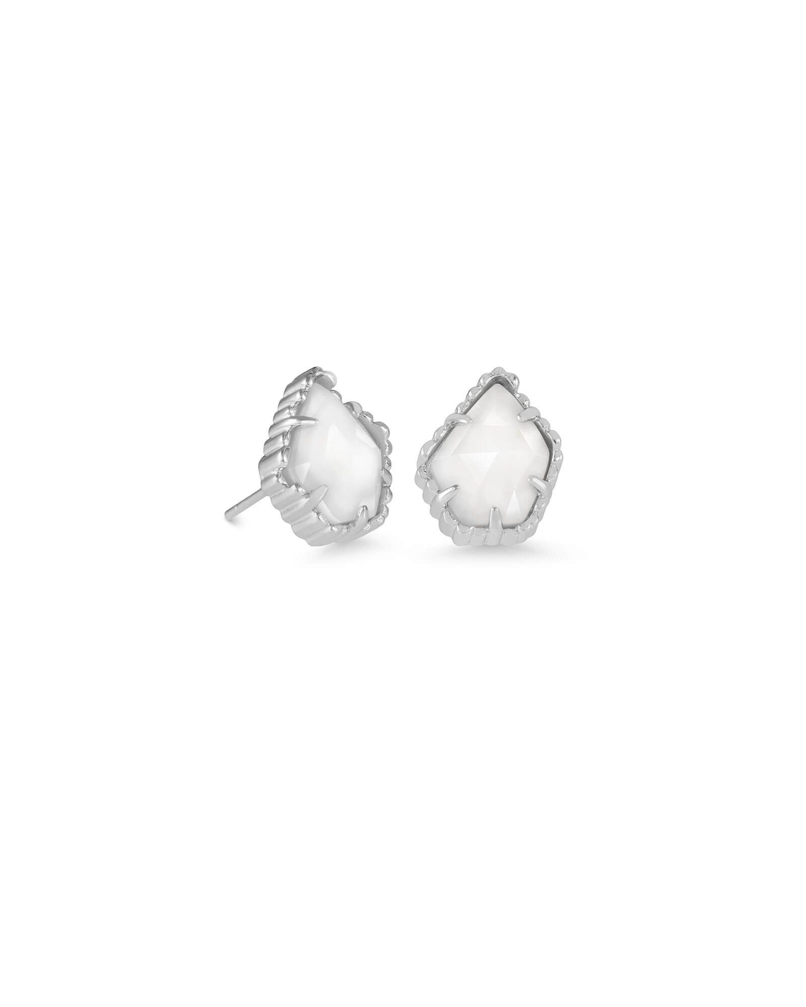 Tessa Silver Stud Earrings in White Pearl | Kendra Scott