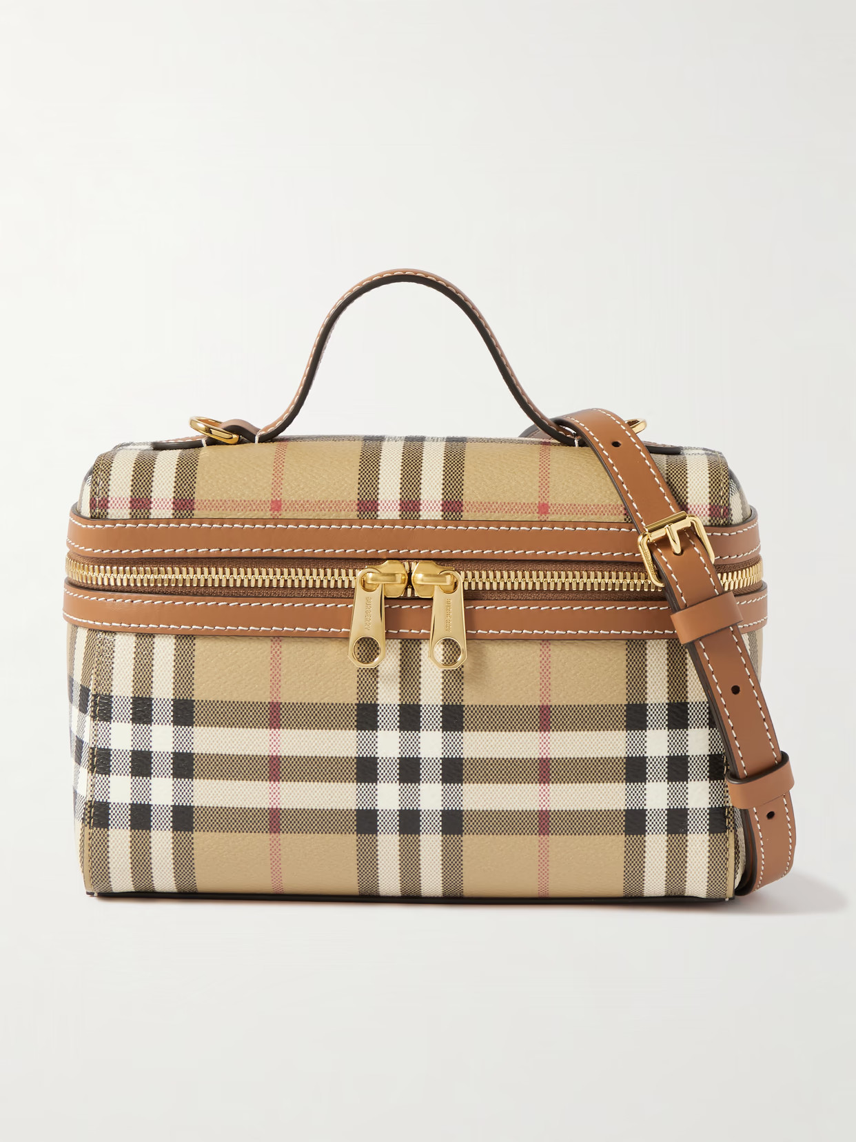 Burberry - Leather-trimmed Checked Vanity Bag - Brown | NET-A-PORTER (US)