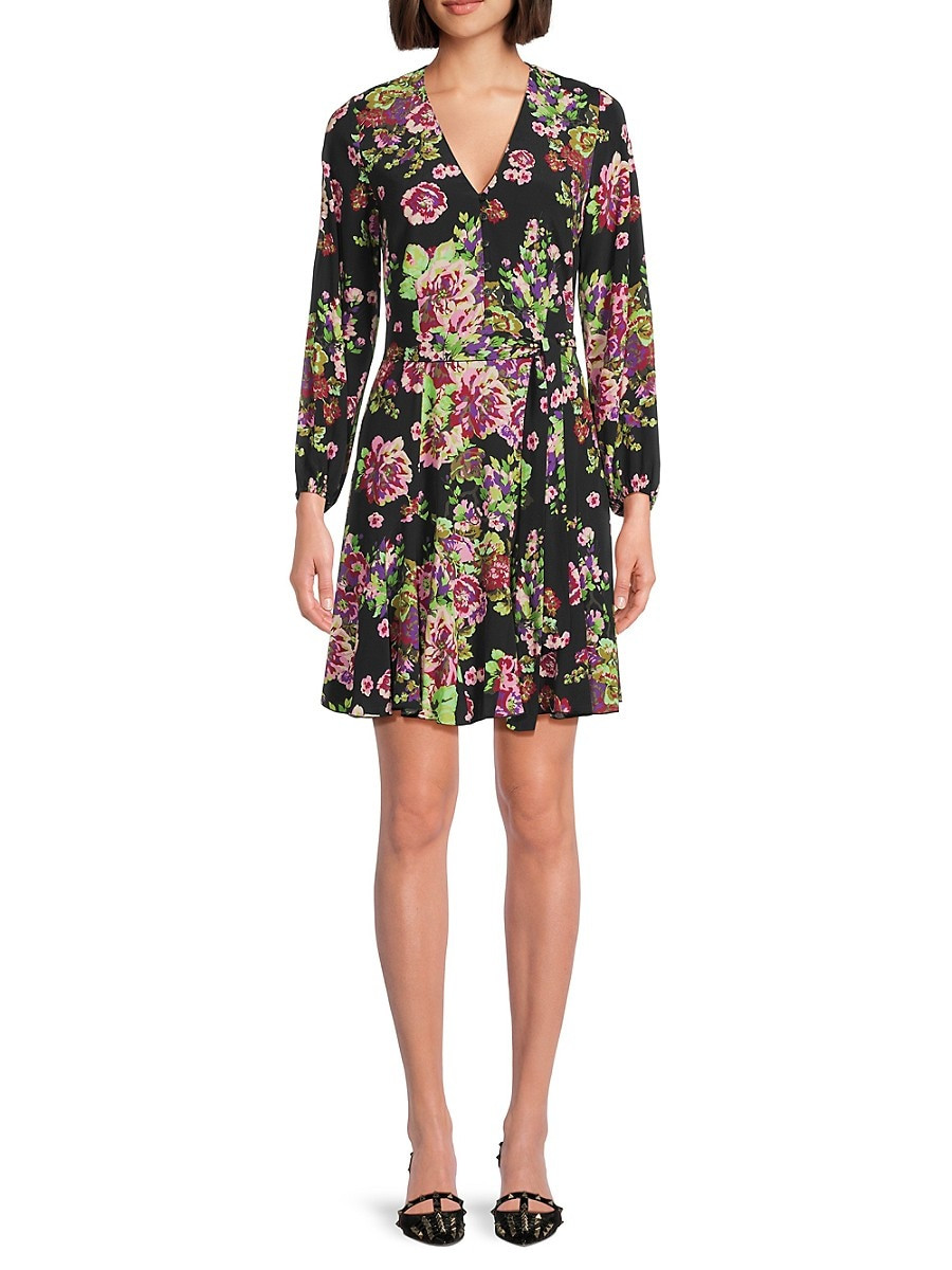 PINKO Women's Floral Fit & Flare Mini Dress - Black Purple - Size 40 (S) | Saks Fifth Avenue OFF 5TH