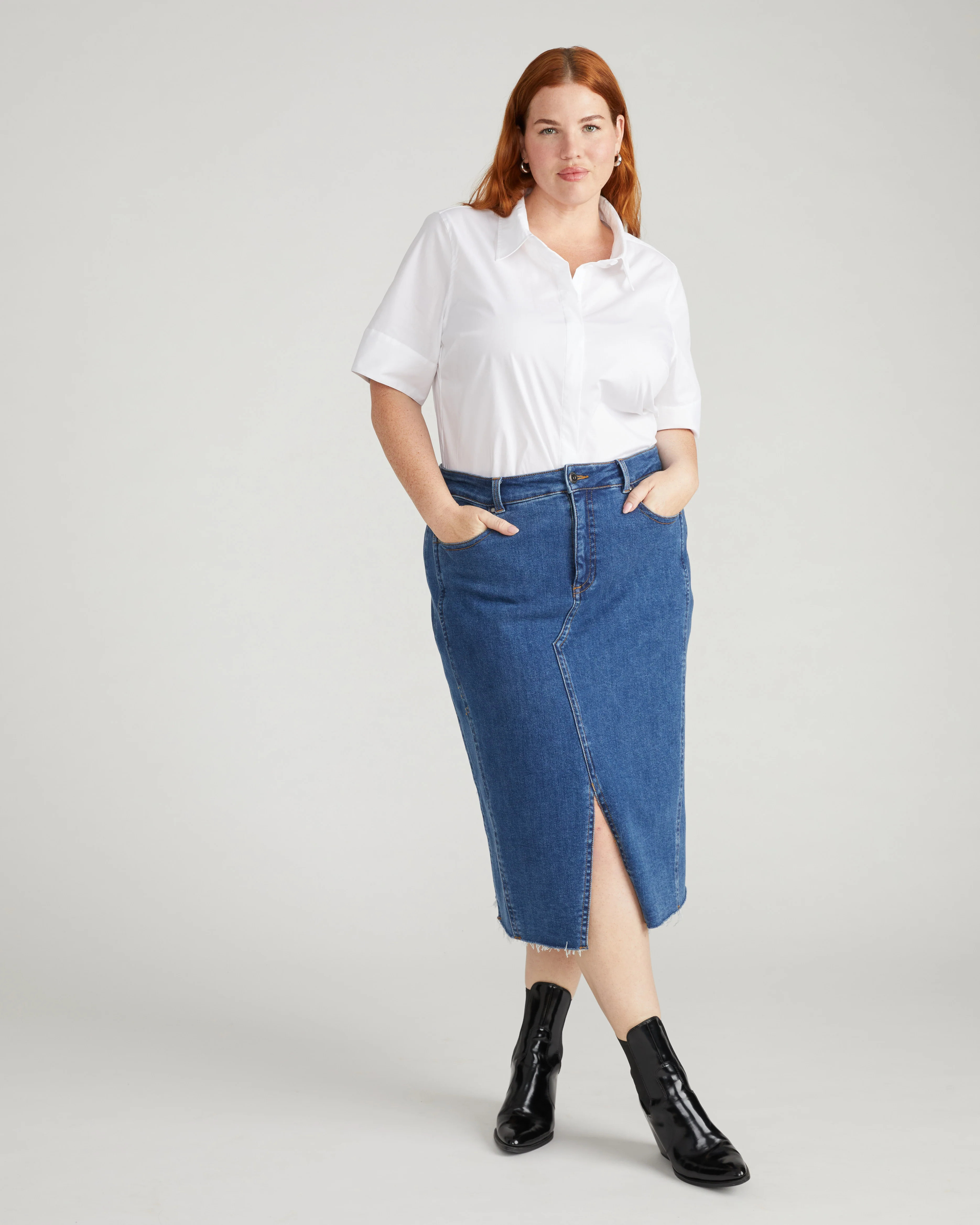 Elbe Stretch Poplin Short Sleeve Shirt - White | Universal Standard