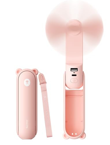 JISULIFE 3 IN 1 Handheld Mini Fan - Portable Fan & Power Bank & Flashlight, 19H Max Cooling, USB Rechargeable, Pocket-Sized for Travel, Cruise, Concerts, Makeup, 2026 Summer Gifts for Women(Pink) | Amazon (US)