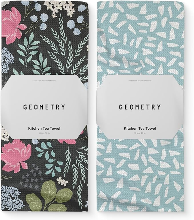 GEOMETRY Kitchen Tea Towels - Quick Dry Microfiber Dish Towels for Kitchen Pretty Petals, 18" x 3... | Amazon (US)
