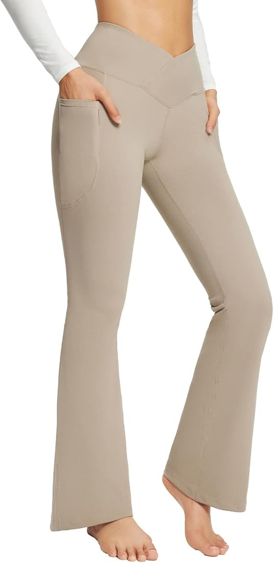 BALEAF Women's Flare Leggings V Crossover High Waist Casual Workout Bootcut Yoga Pants with Pocke... | Amazon (US)