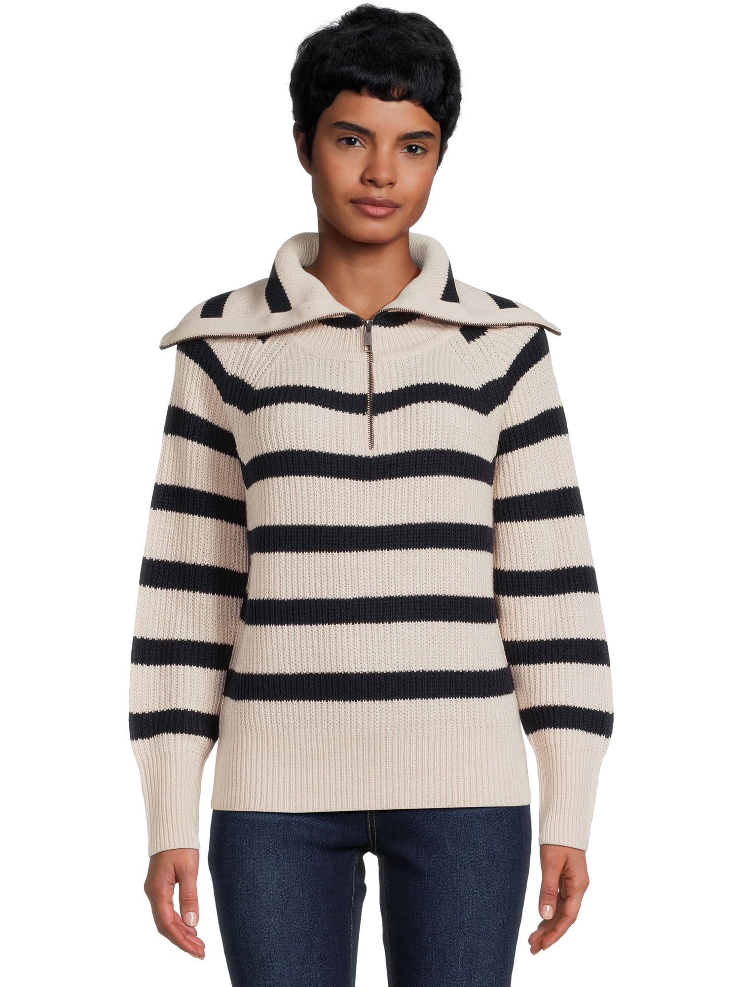 RD Style Women’s Quarter Zip Sweater with Extended Collar, Sizes XS-3XL | Walmart (US)