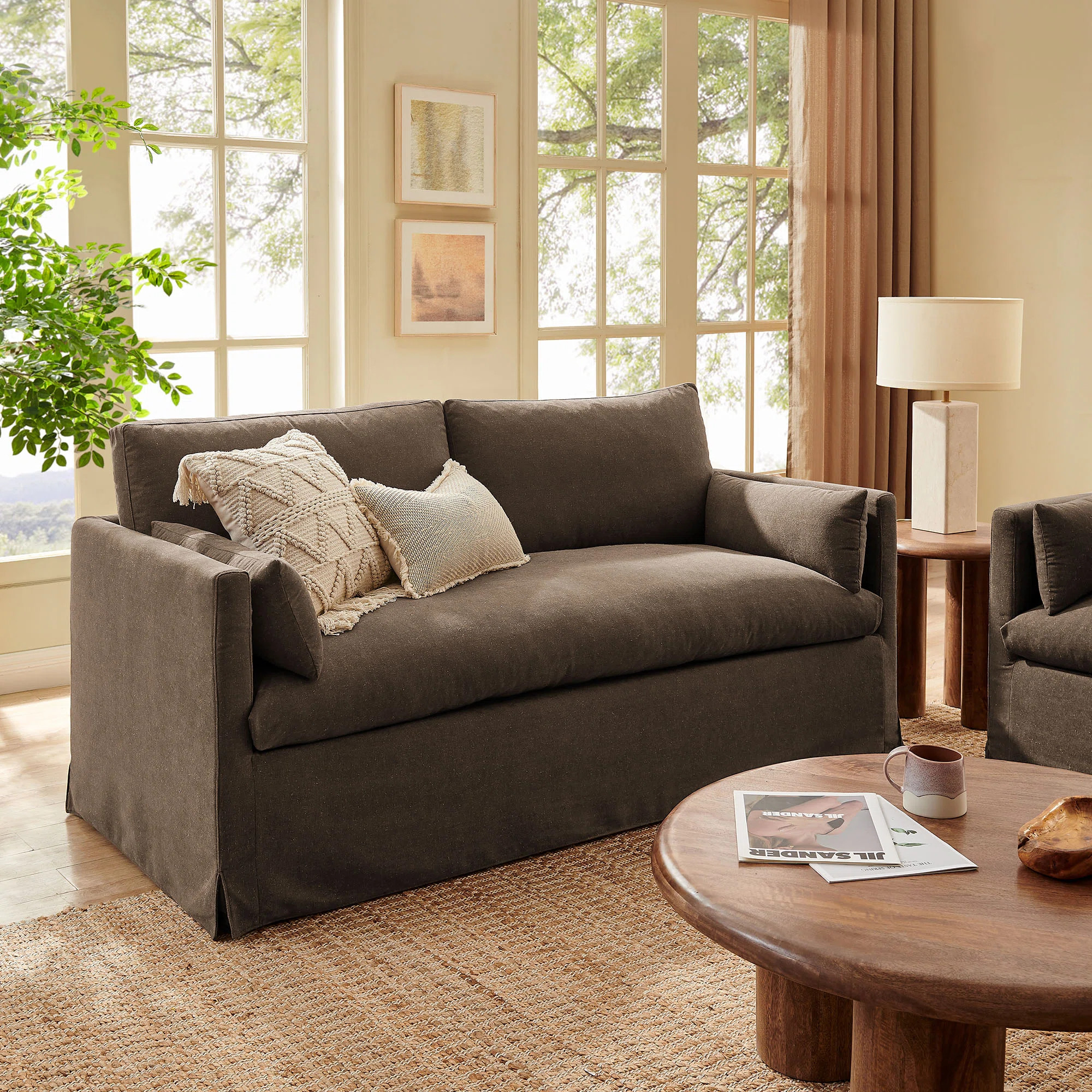 Wellfleet Slipcovered Linen-Blend Loveseat In Cocoa | Wayfair North America