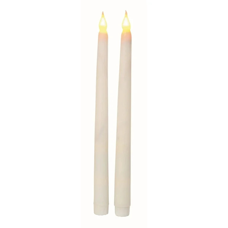 Set Of 2 White Led Wax Coated Taper Candles | Walmart (US)