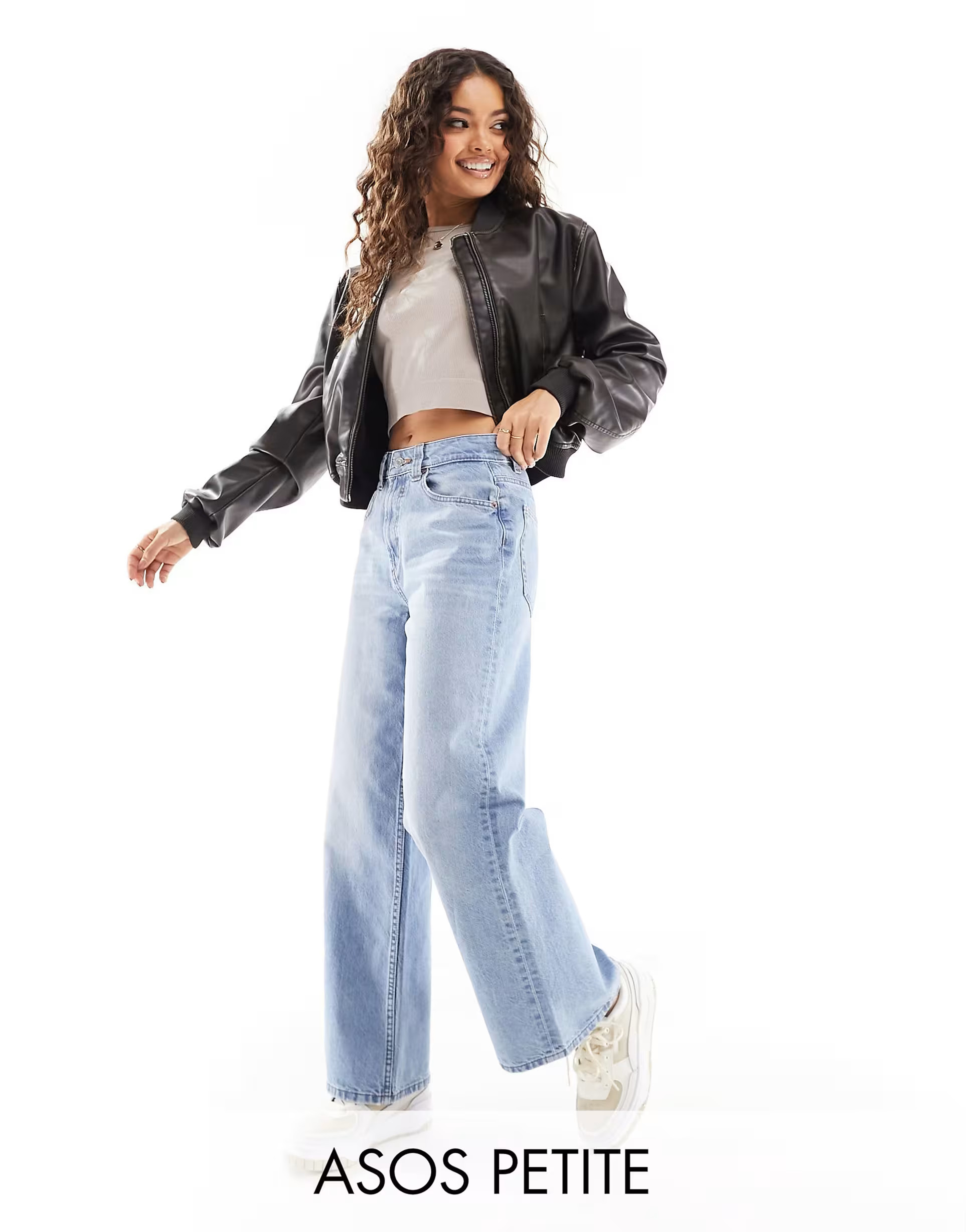 ASOS DESIGN Petite wide leg dad jeans in blue wash | ASOS | ASOS (Global)