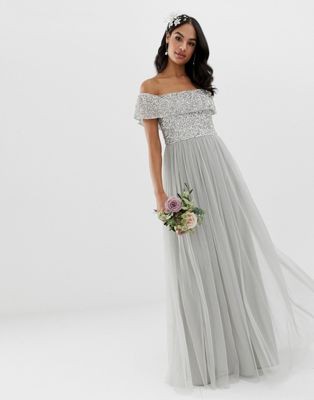 grey and silver bridesmaid dresses