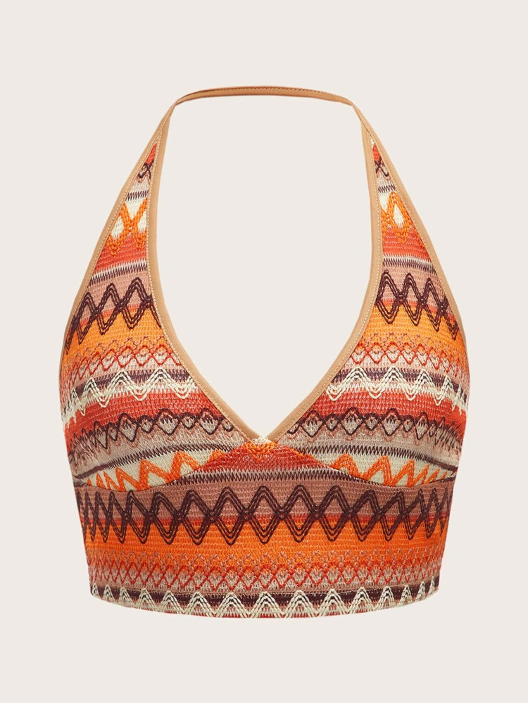 SHEIN VCAY Chevron Print Backless Halter Top | SHEIN