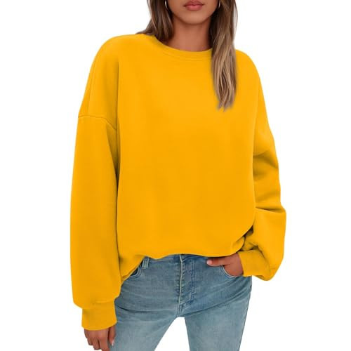 Womens Oversized Sweatshirt Lightweight Crewneck Sweatshirt Preppy Fleece Casual Plain Fall Hoodies Y2K Cozy Cotton Drop Shoulder Winter Tops Crewneck Sweatshirts Women Women's Sweatshirts, Yellow, S | Amazon (US)