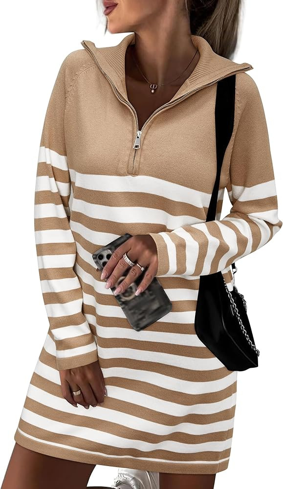 Newshows Women's Winter Sweater Dress 2025 Striped Long Sleeve Lapel Collar Chunky Knit Slouchy O... | Amazon (US)