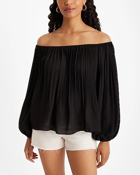 Off The Shoulder Pleated Balloon Sleeve Top | Express