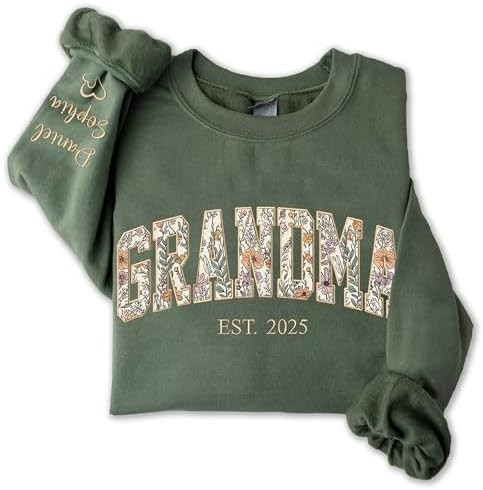 Personalized Floral Embroidered Applique Grandma Sweatshirt For Women, Custom Grandma Gifts from ... | Amazon (US)