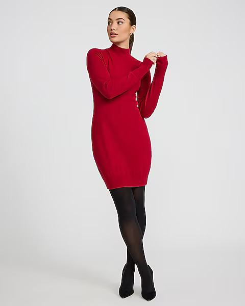 Airy Soft Mock Neck Long Sleeve Mini Sweater Dress | Express
