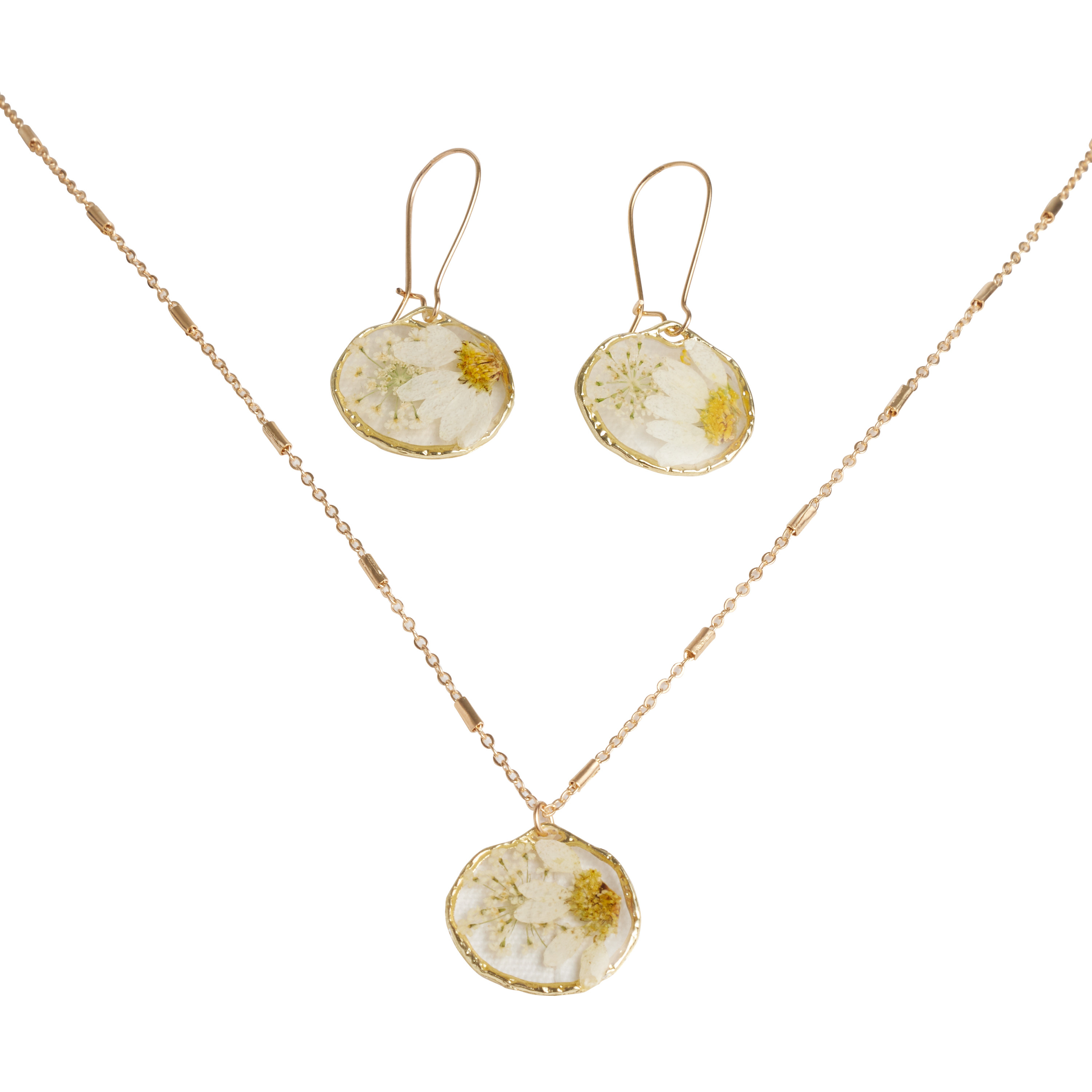 Daisy Dried Pressed Flower Necklace And Earring Set | World Market
