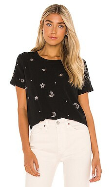 Chaser Beaded Stars Short Sleeve Beaded Easy Tee in Black & Rose Gold from Revolve.com | Revolve Clothing (Global)