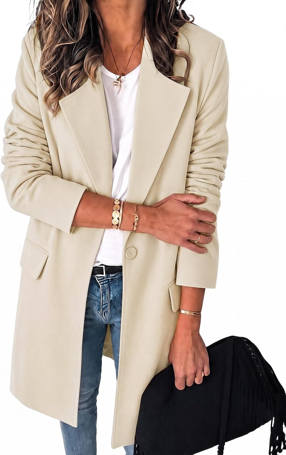 Cicy Bell Womens Long Blazers Business Casual Open Front Lapel Suit Jacket | Amazon (US)