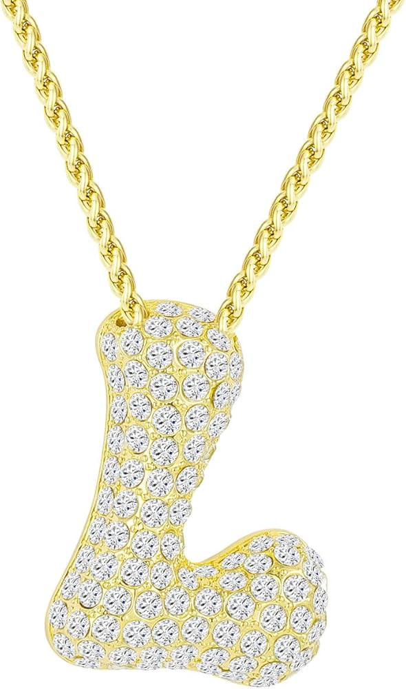Apsvo A-Z Bubble Letter Necklace Gold, Balloon Initial Necklaces Rhinestone Letter Alphabet Penda... | Amazon (US)