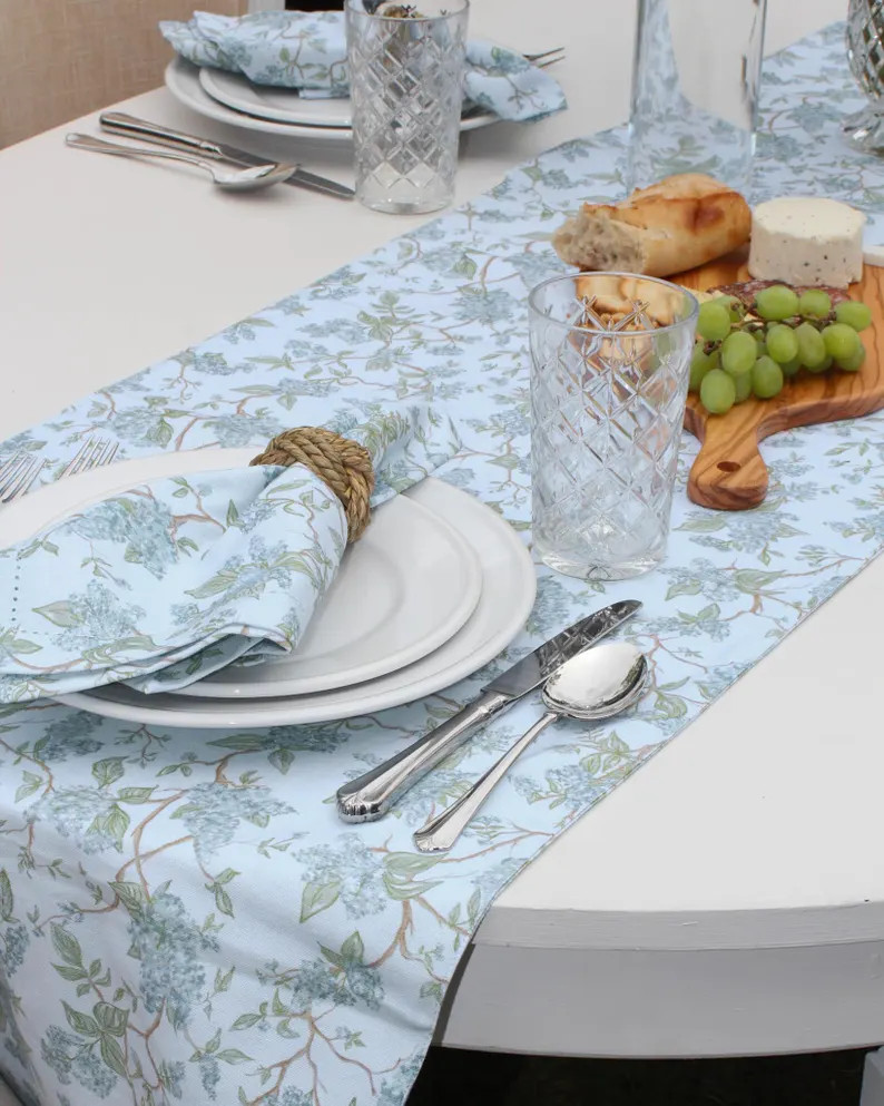 Blue Floral Linen Table Runner, Wedding, Farmhouse, Holiday Decor - Etsy | Etsy (US)