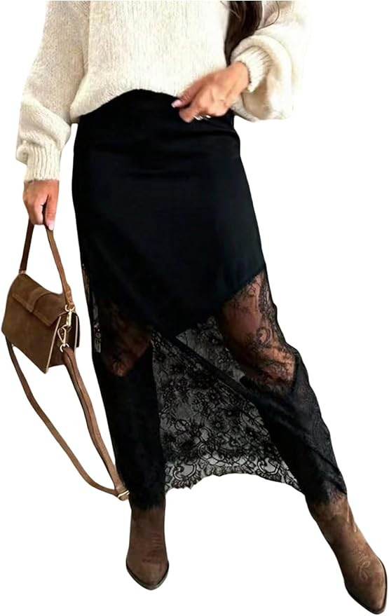 Floerns Women's High Waisted Lace Skirt Western Outfits | Fall Clothing, Concert Outfit, Party, L... | Amazon (US)