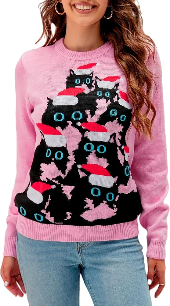 LUBOT 2024 Ugly Christmas Sweater for Women Christmas Cardigans Long Sleeve V Neck/Crewneck Xmas ... | Amazon (US)