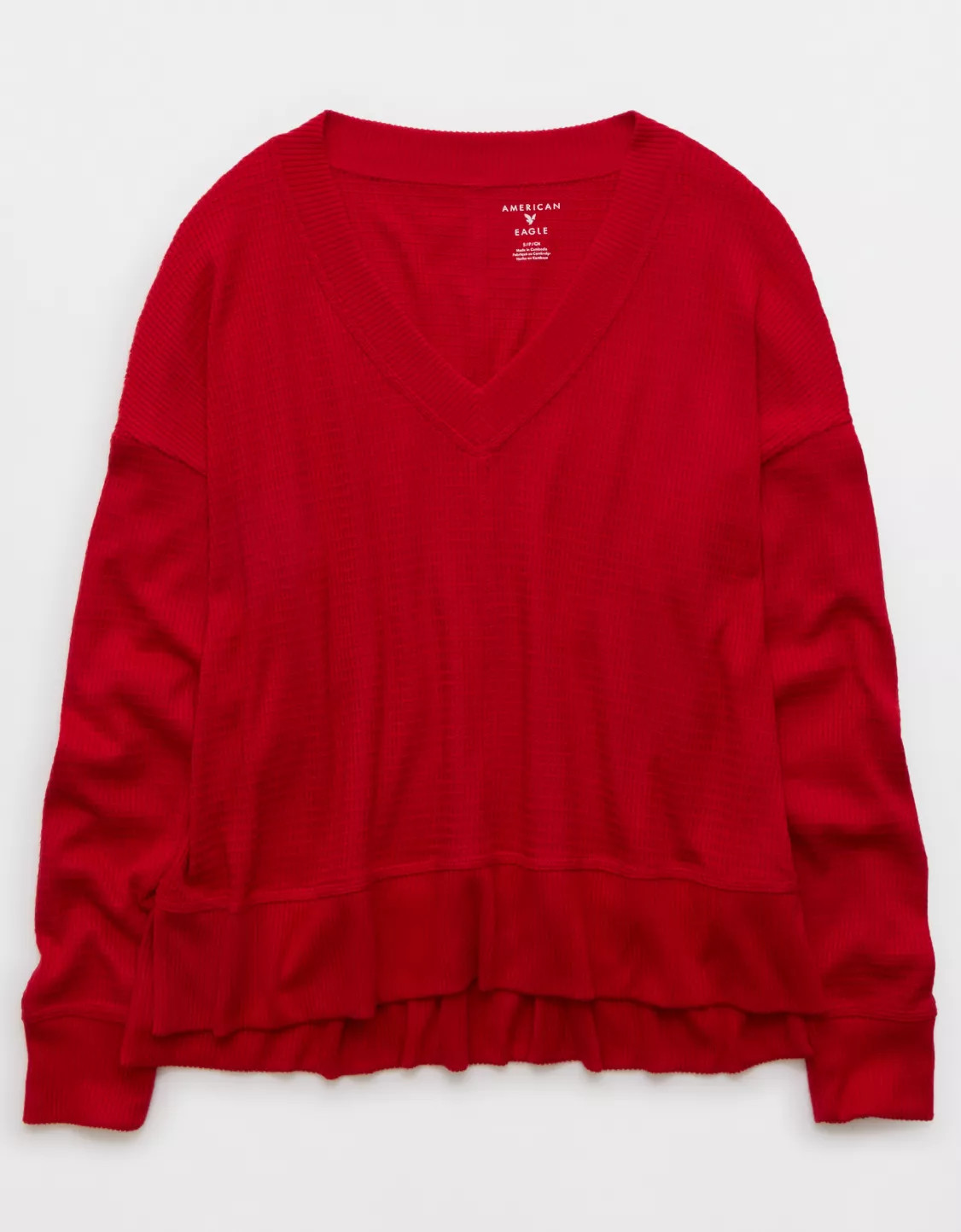 AE Long Sleeve Plush V-Neck Top | American Eagle Outfitters (US & CA)