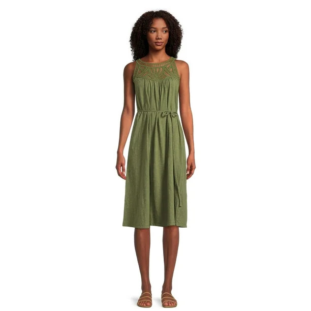 Time and Tru Women's Sleeveless Crochet Trim Dress | Walmart (US)