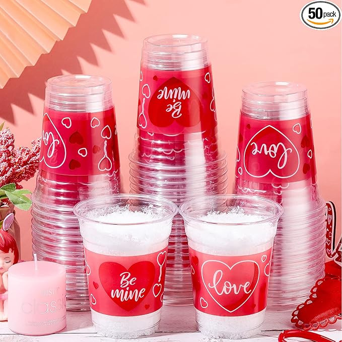Meanplan 100 Pcs 12 oz Valentine Plastic Cups Valentine's Day Disposable Cups Valentine Cups Pink... | Amazon (US)