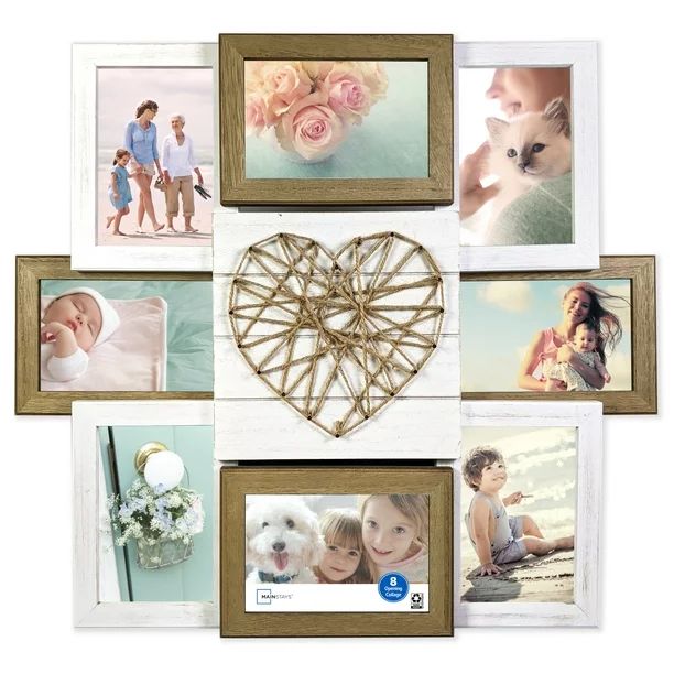 Mainstays 20" x 18" String Heart Rustic 8-Opening Manufactured Wood Collage Frame - Walmart.com | Walmart (US)