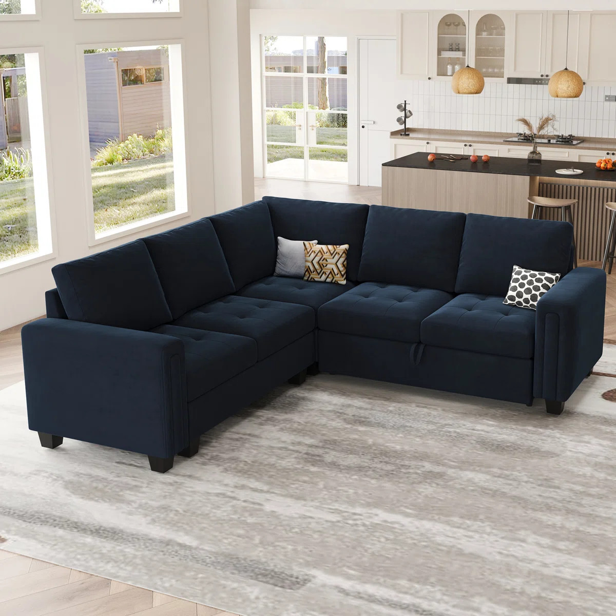 Shavera 84.2" W Velvet Modular Sleeper Sectional with Reversible Chaise | Wayfair North America