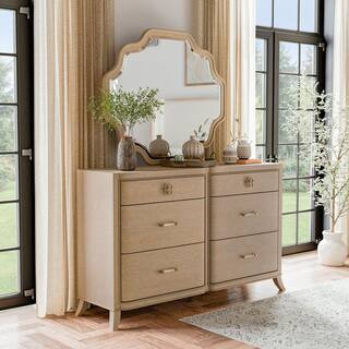 Ellington Modern Natural Oak/Mirror 6-Drawer 64 in. Wide Dresser with Mirror | The Home Depot