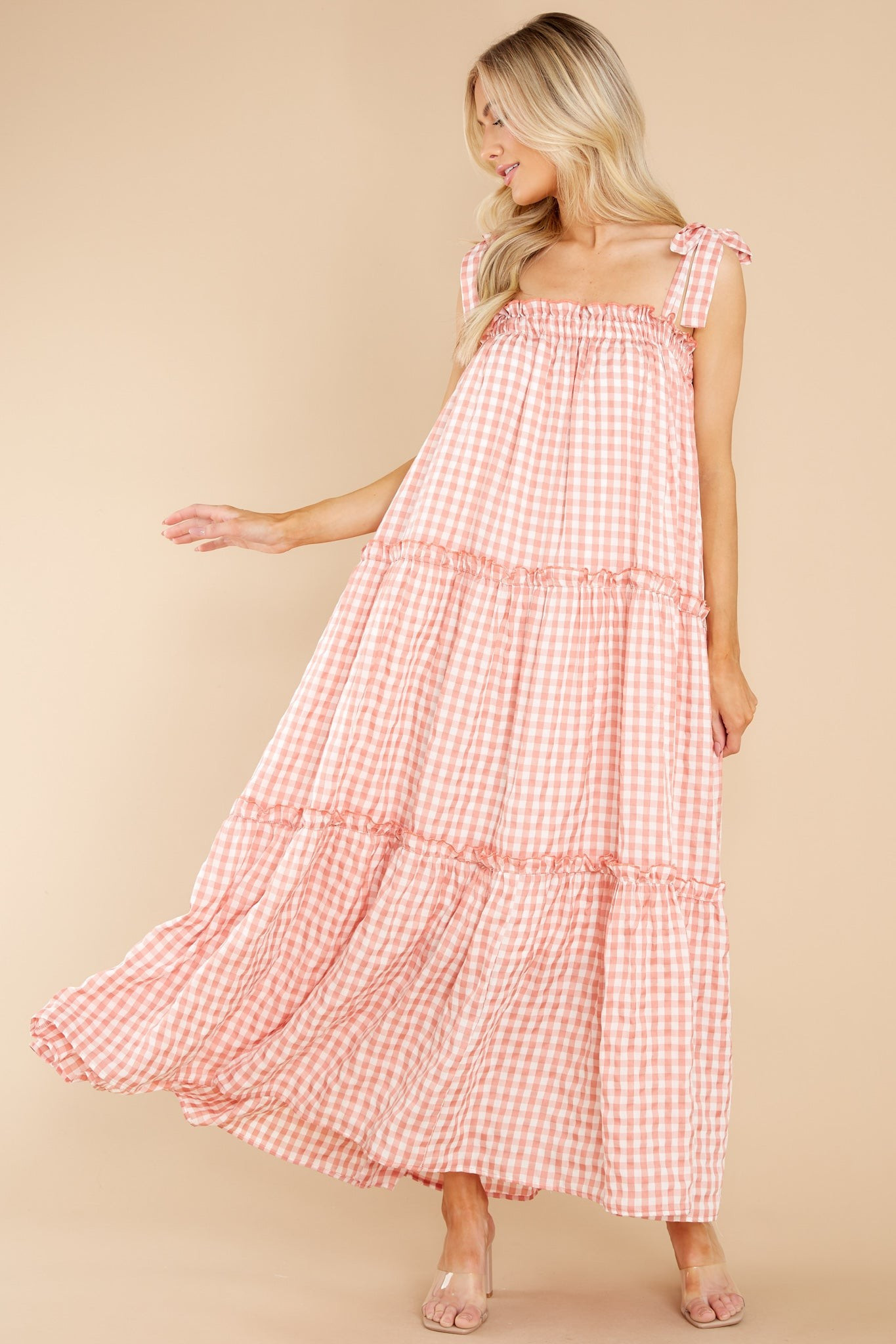 Cherished Memories Apricot Orange Gingham Maxi Dress | Red Dress 