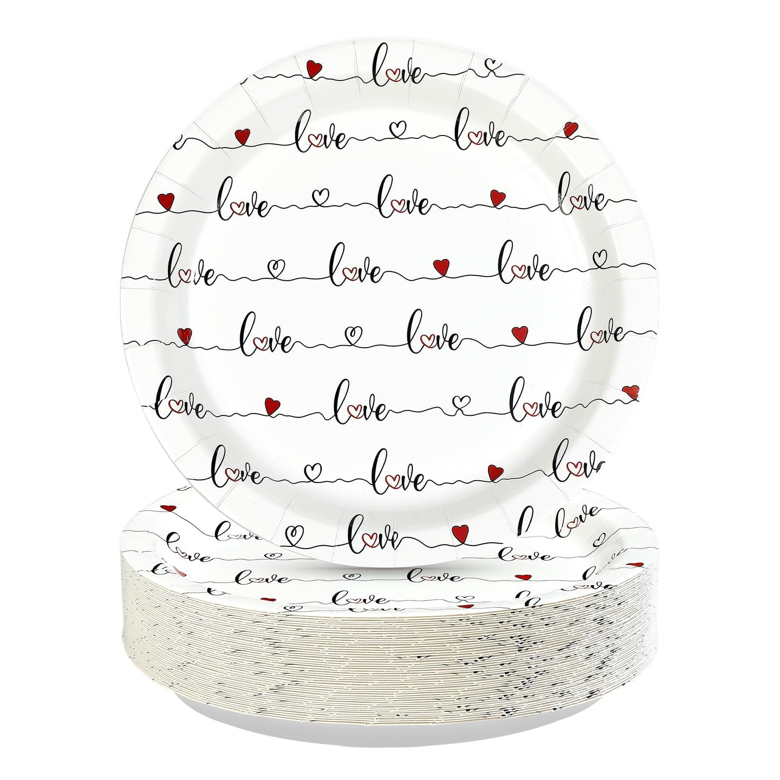 50Pcs Valentine's Day Paper Plates 9" Disposable Red Love Heart Paper Plates Red Hearts Dinner Pl... | Amazon (US)